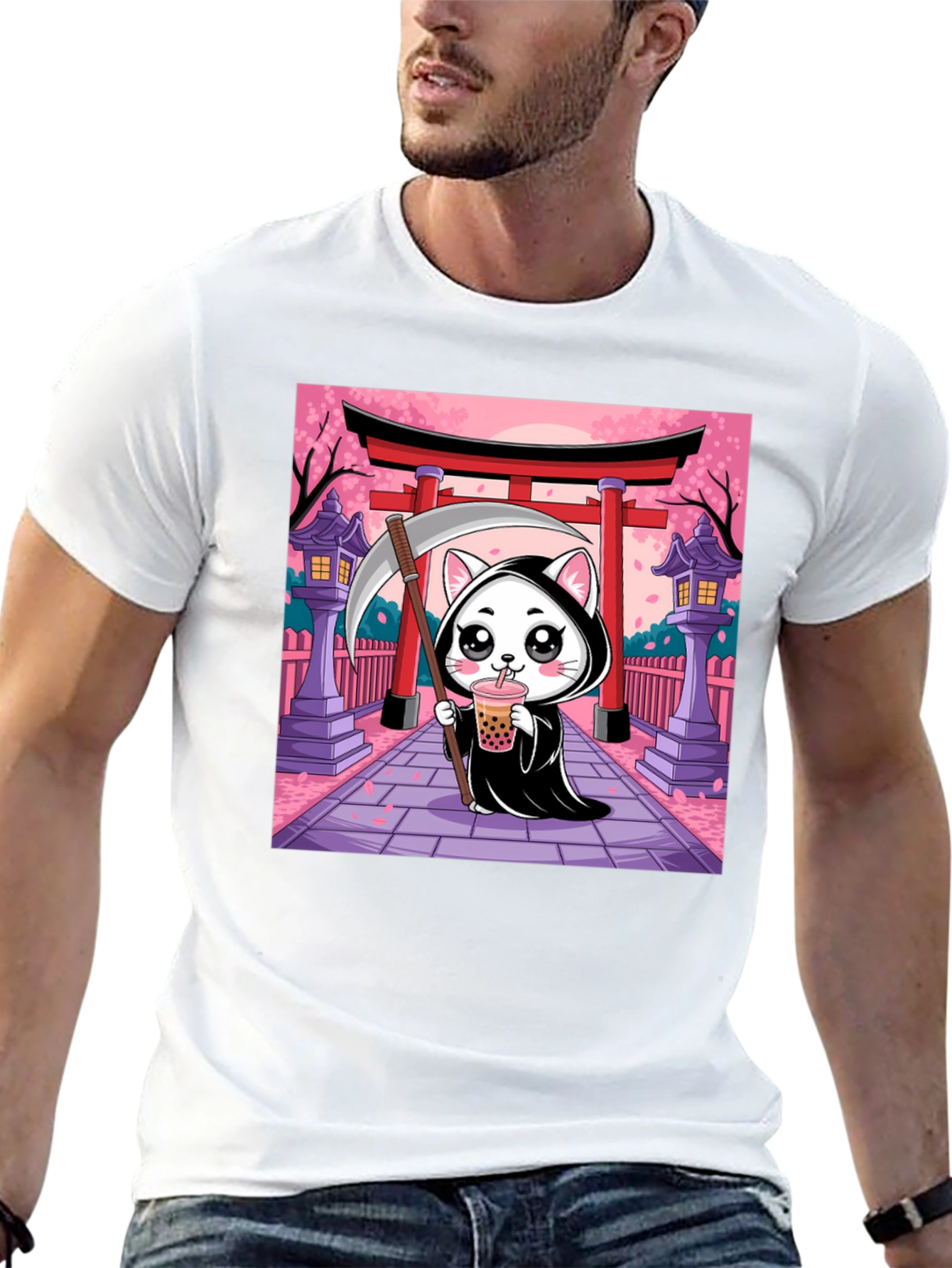 Kawaii Grim Reaper Cat T-Shirt