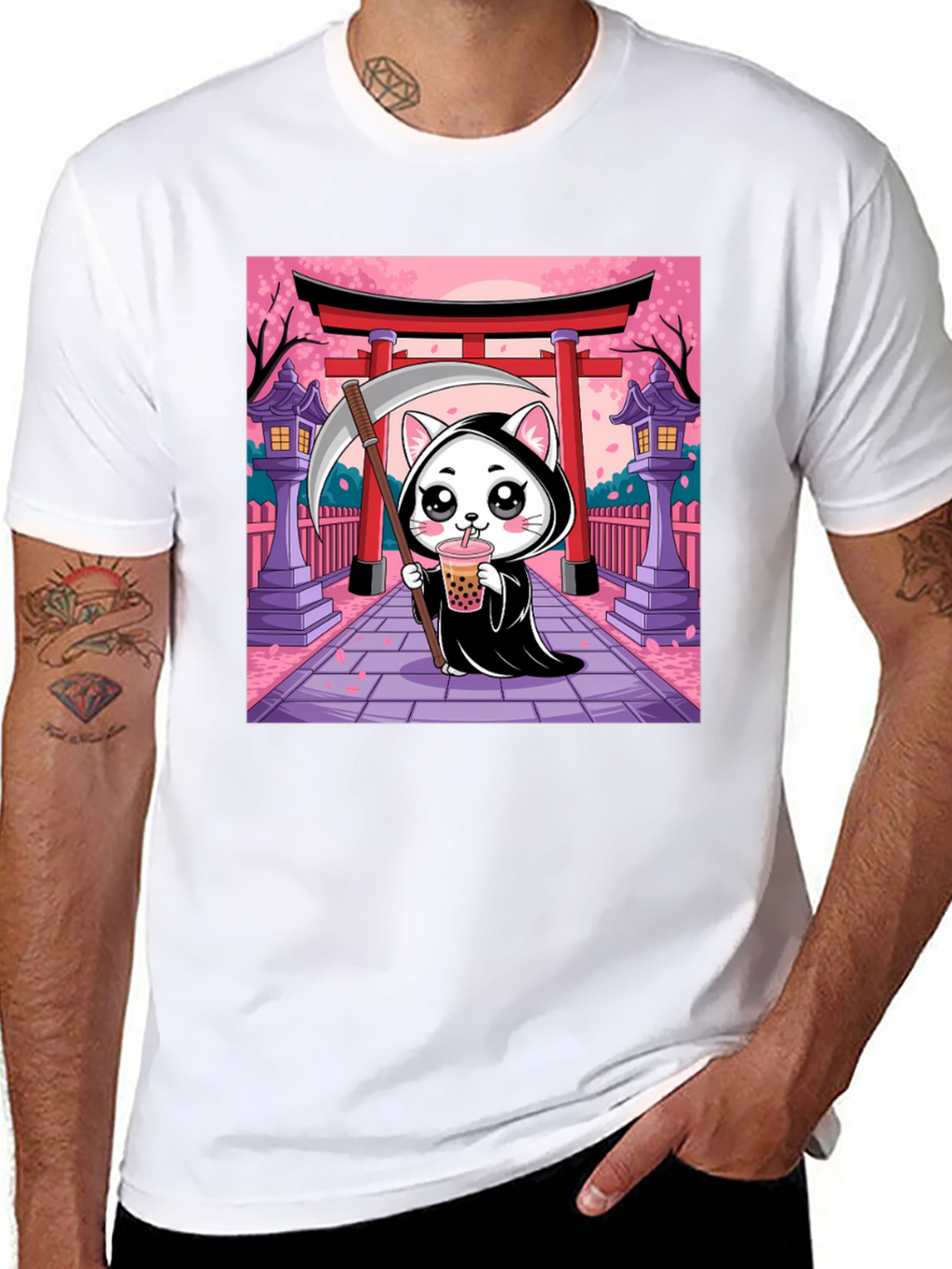 Kawaii Grim Reaper Cat T-Shirt
