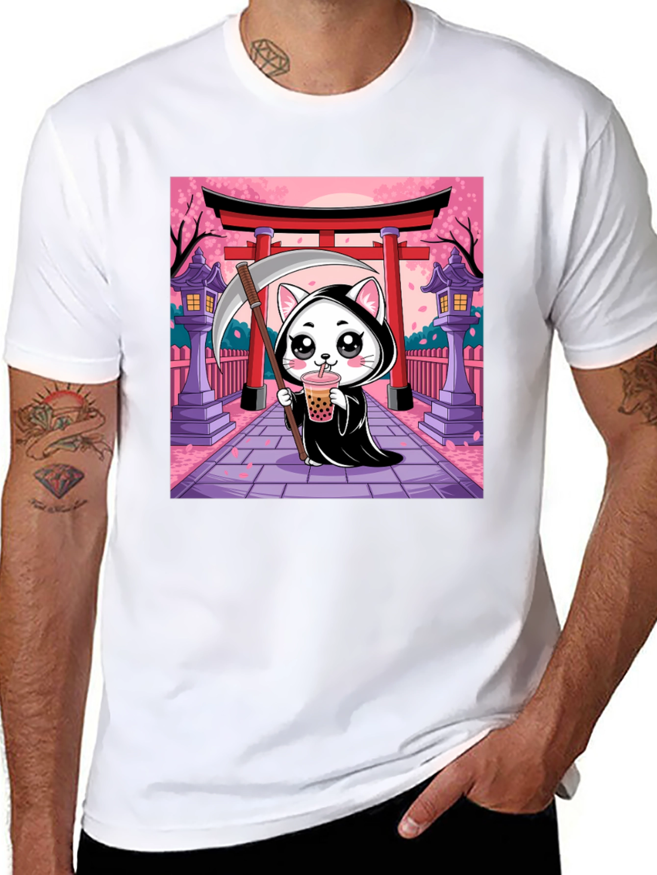 Kawaii Grim Reaper Cat T-Shirt