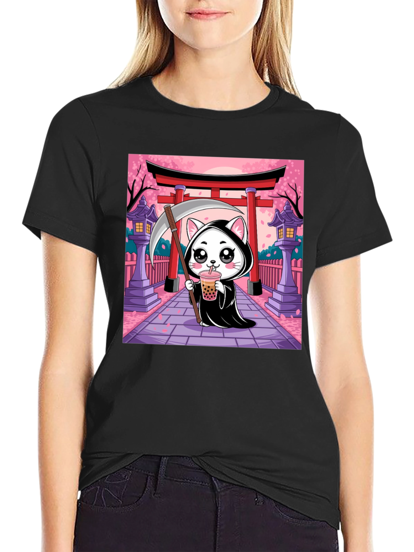 Kawaii Grim Reaper Cat T-Shirt