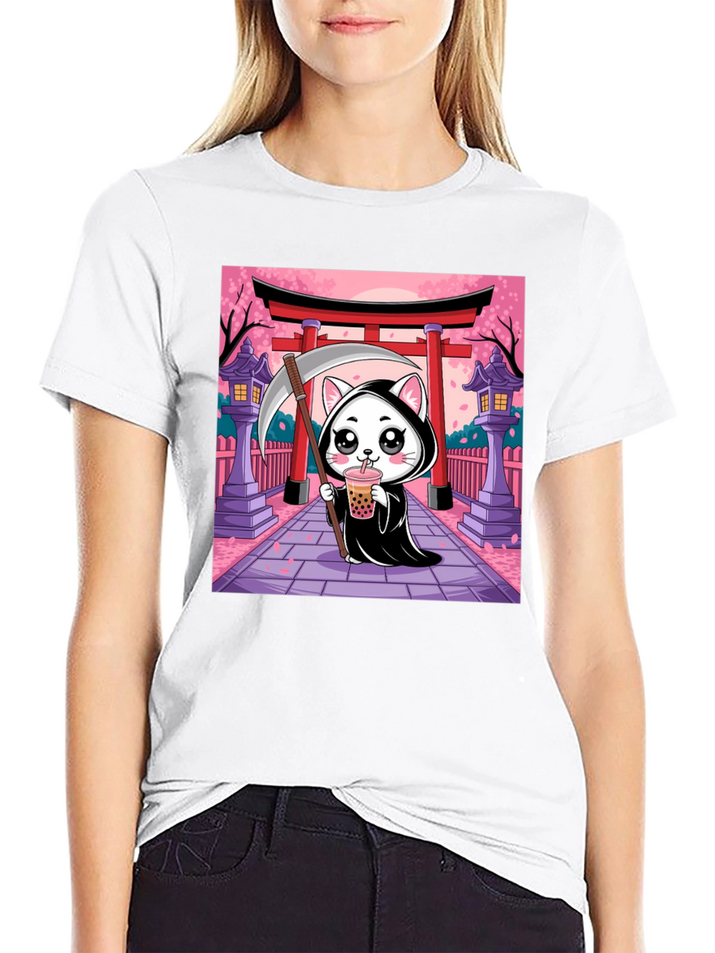 Kawaii Grim Reaper Cat T-Shirt