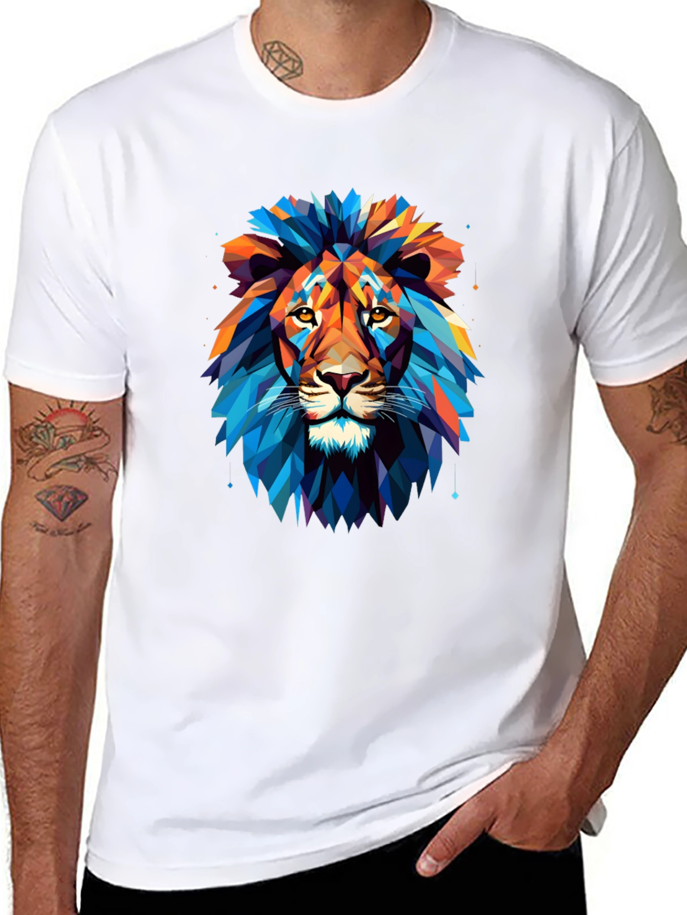 Geometric Lion Graphic T-Shirt - Bold Statement Tee