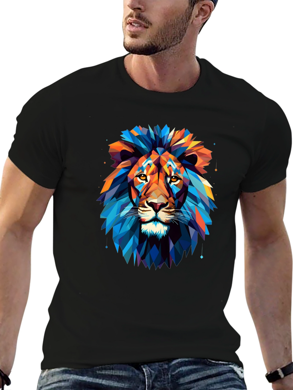 Geometric Lion Graphic T-Shirt - Bold Statement Tee