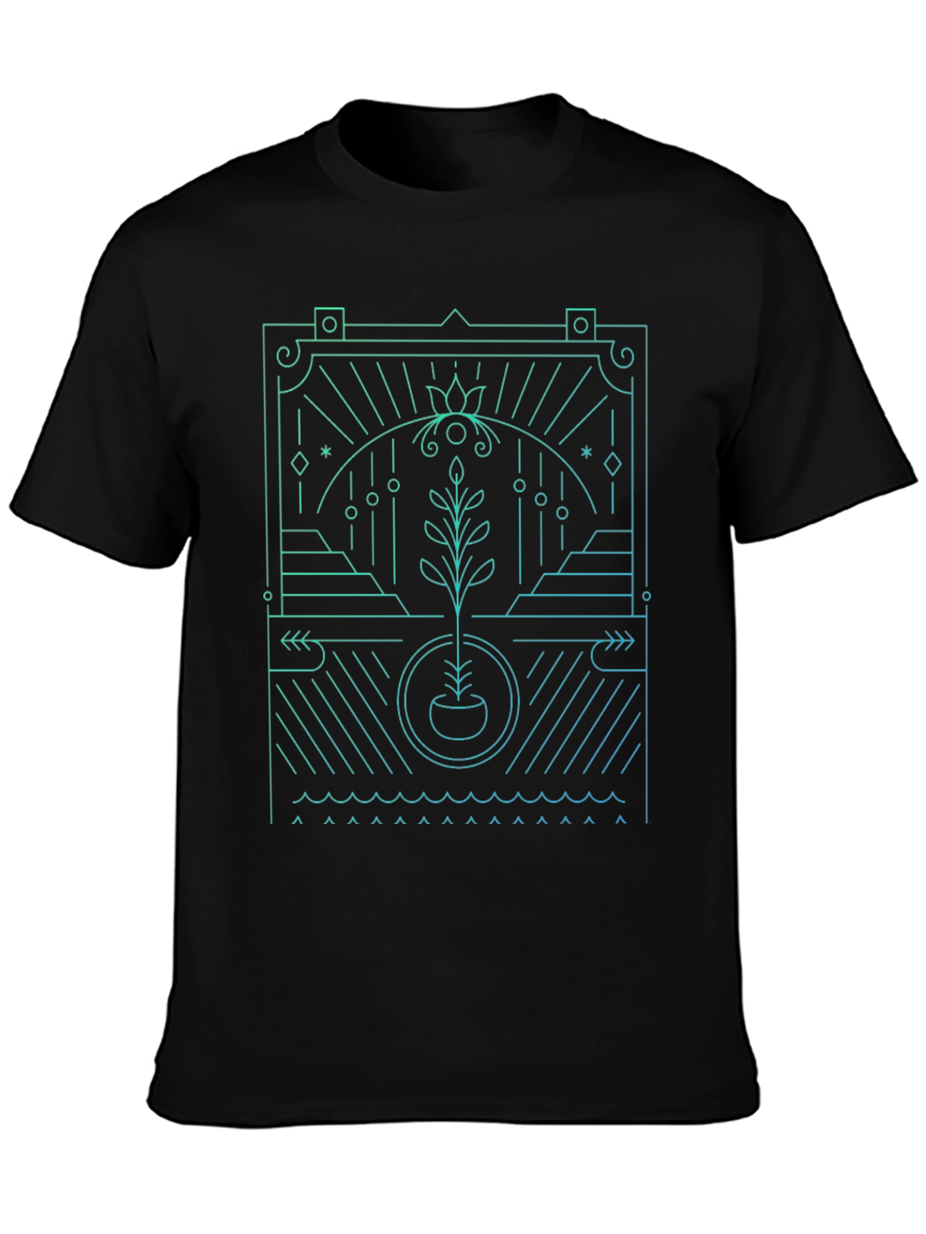 Abstract Plant Graphic Black T-Shirt