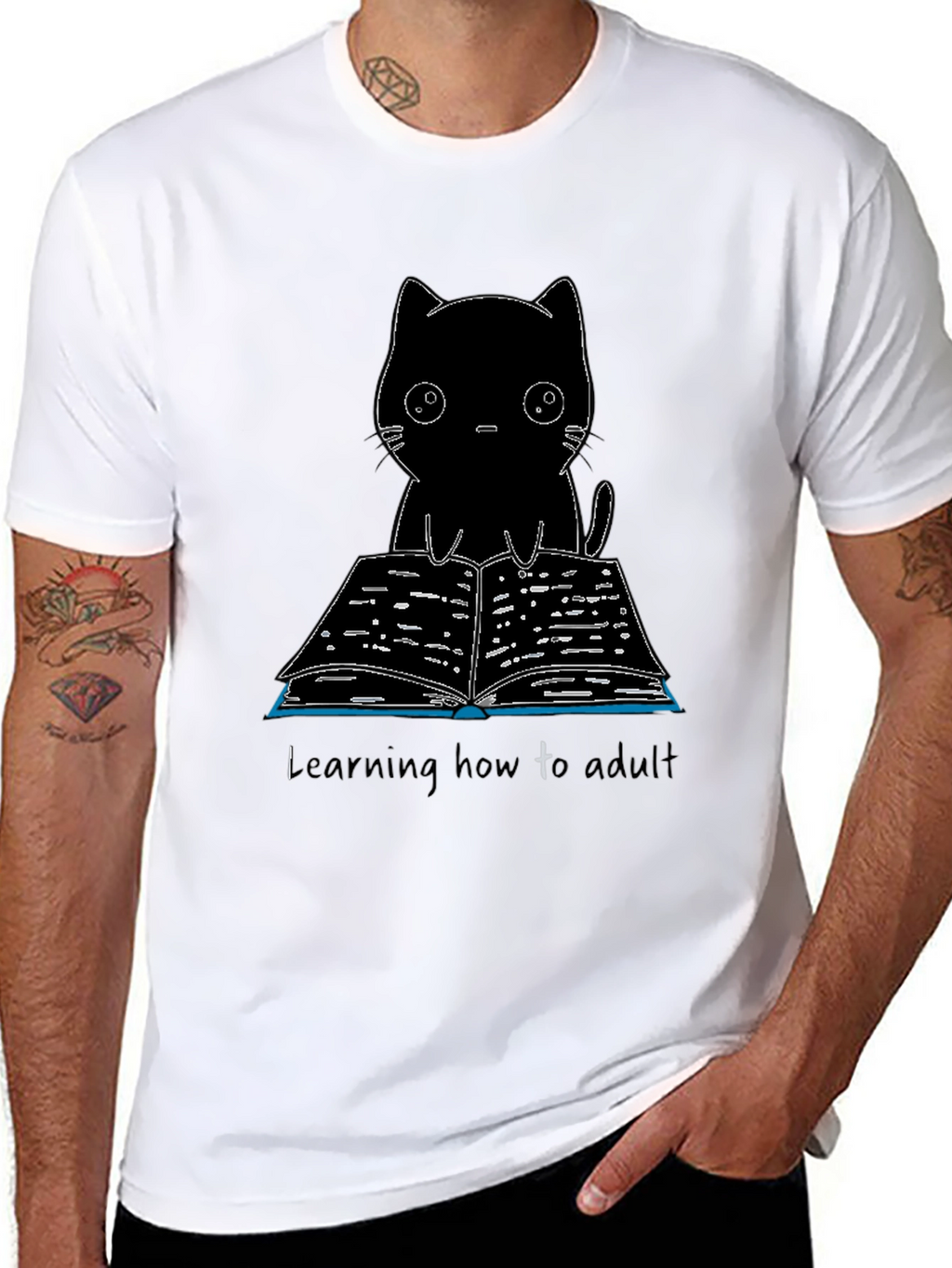 Black Cat Reading T-Shirt - Learning to Adult Tee