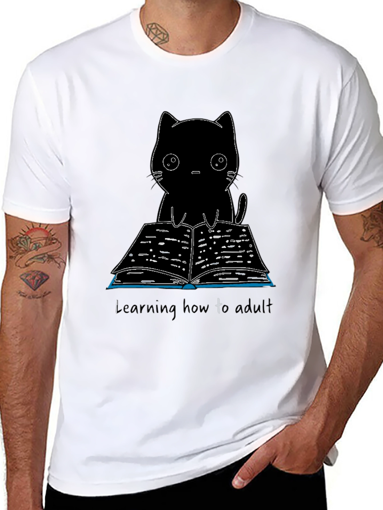 Black Cat Reading T-Shirt - Learning to Adult Tee