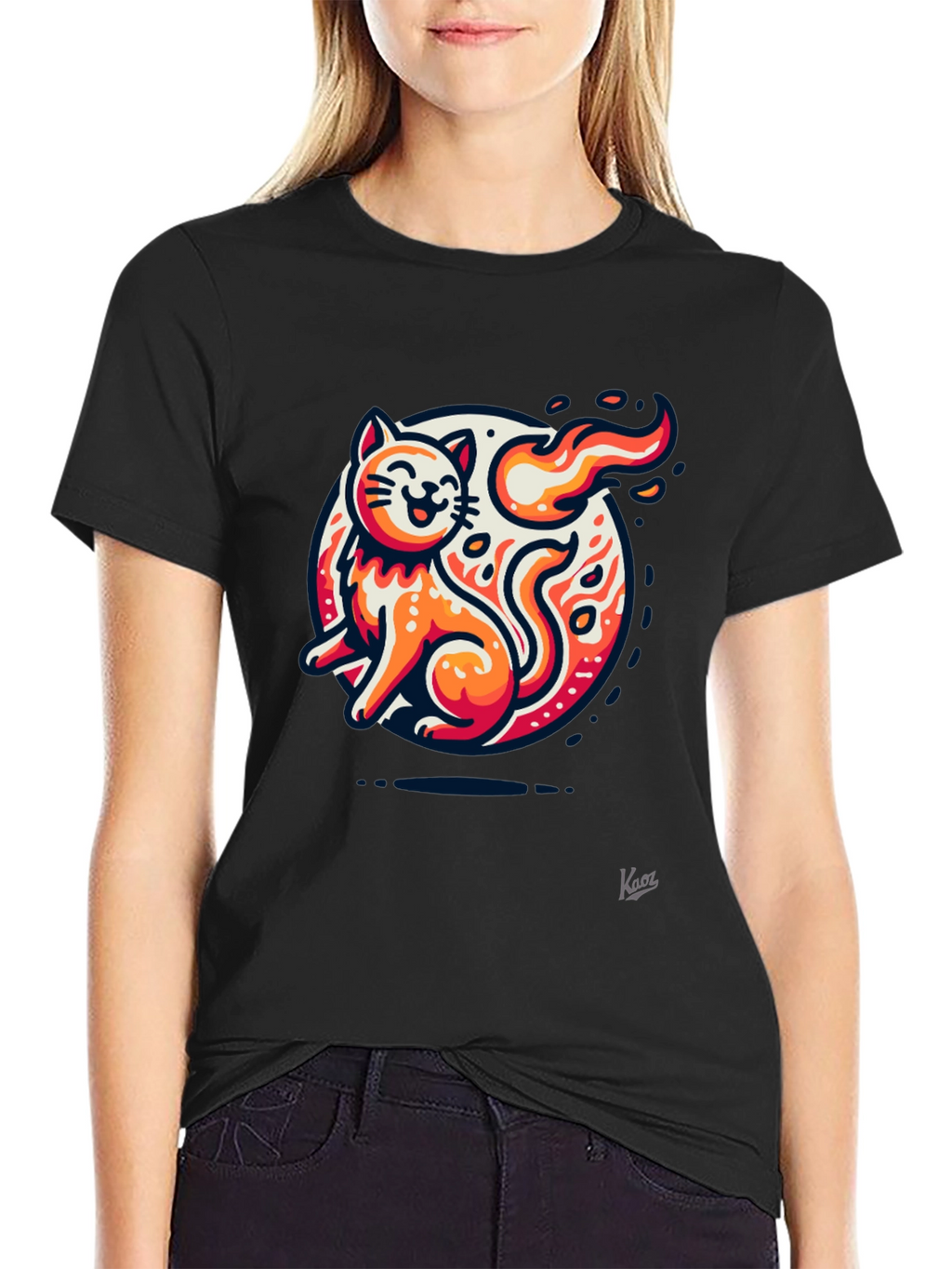 Fiery Cat Graphic Tee - Black