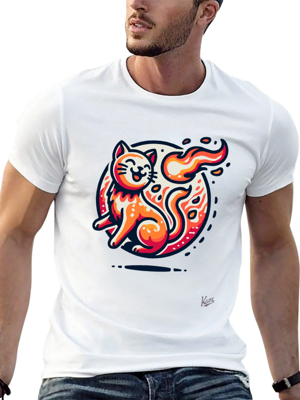 Fiery Cat Graphic Tee - Black