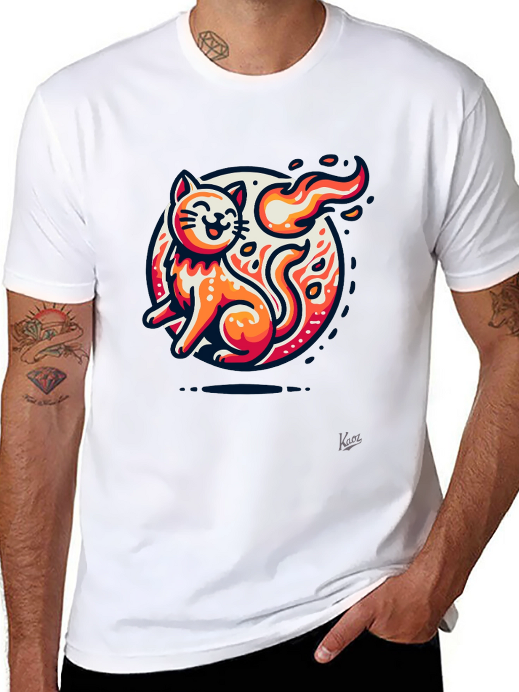 Fiery Cat Graphic Tee - Black