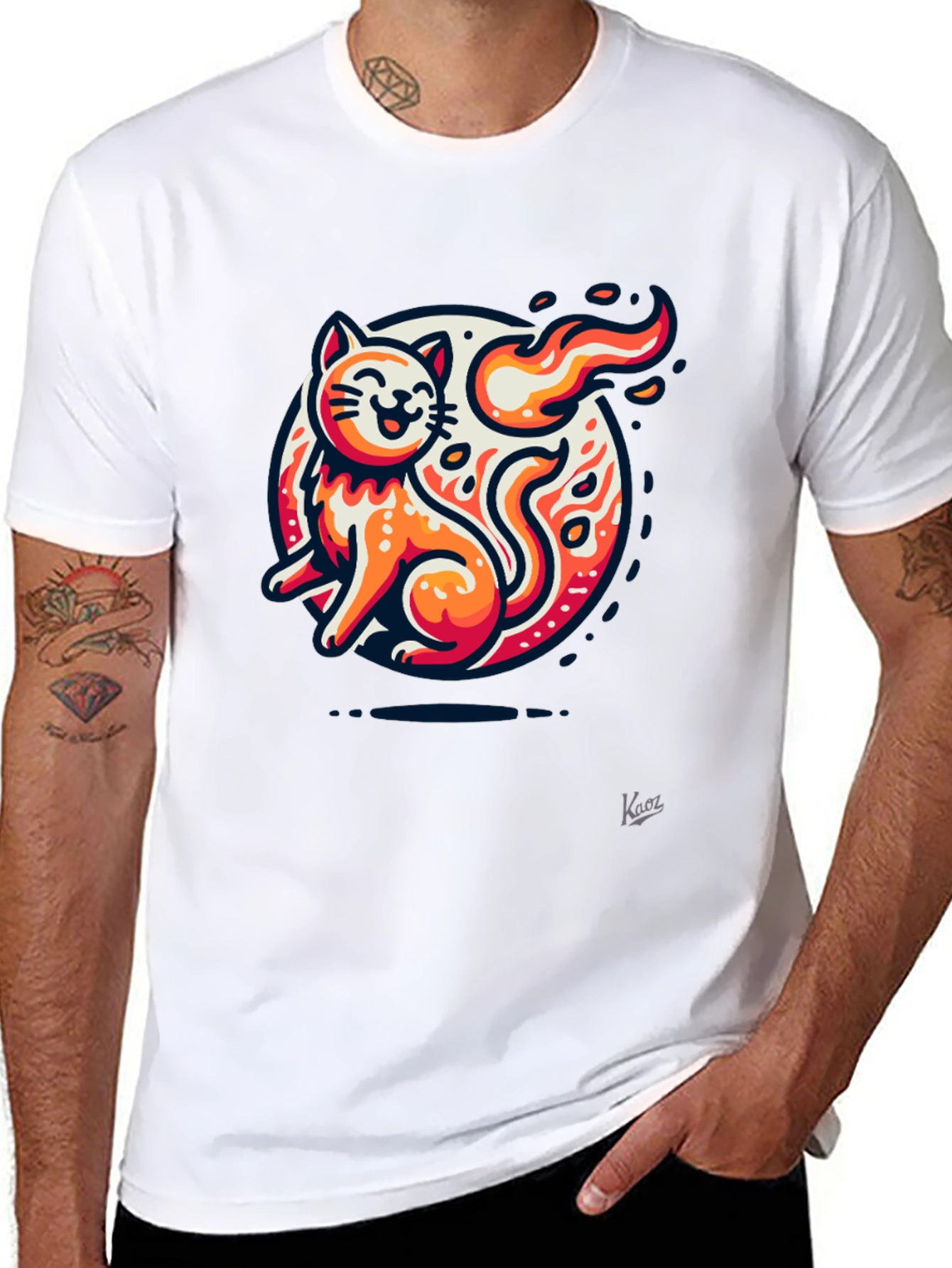 Fiery Cat Graphic Tee - Black