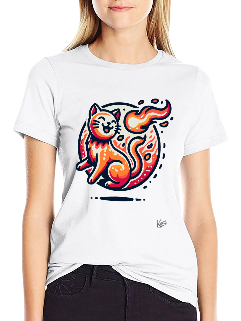 Fiery Cat Graphic Tee - Black