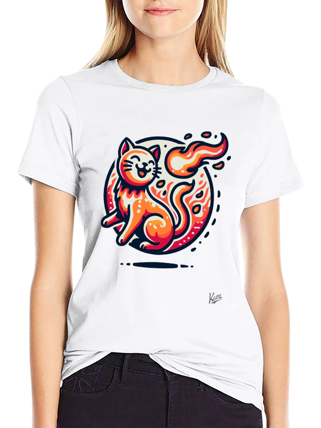 Fiery Cat Graphic Tee - Black