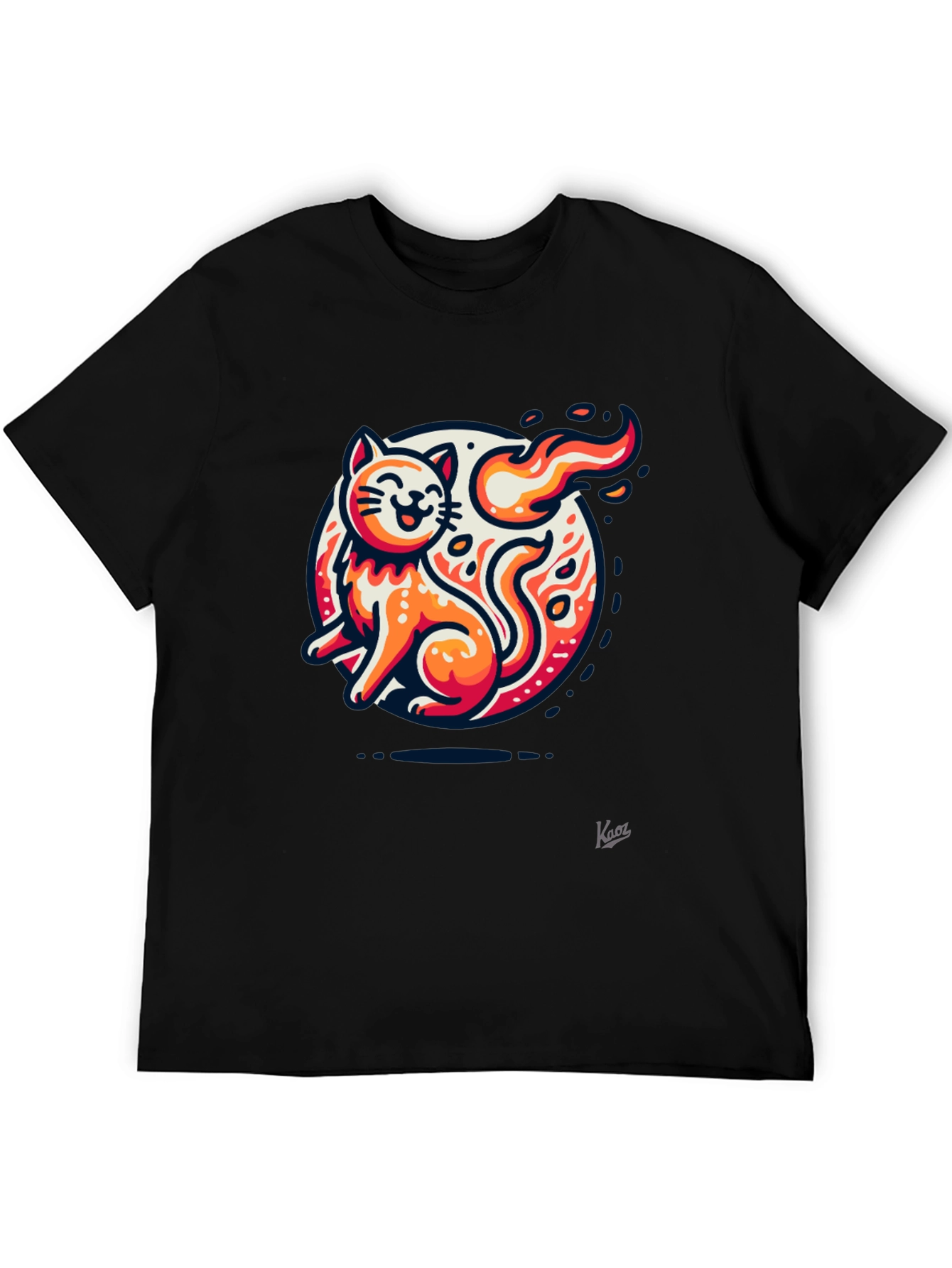 Fiery Cat Graphic Tee - Black