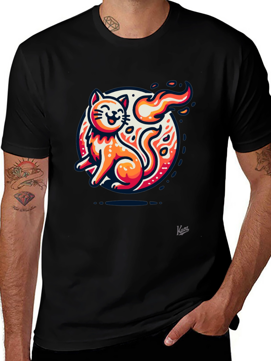 Fiery Cat Graphic Tee - Black