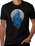 Blue Wolf Howling at Moon Graphic Tee