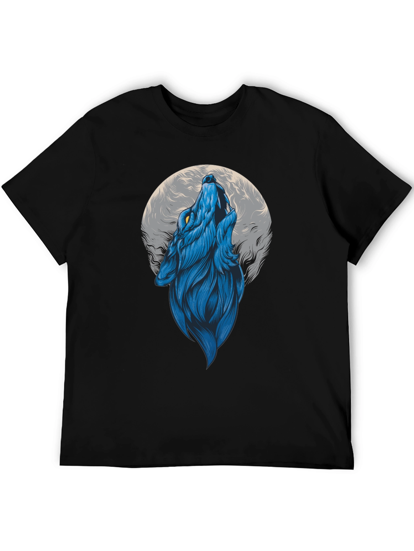 Blue Wolf Howling at Moon Graphic Tee
