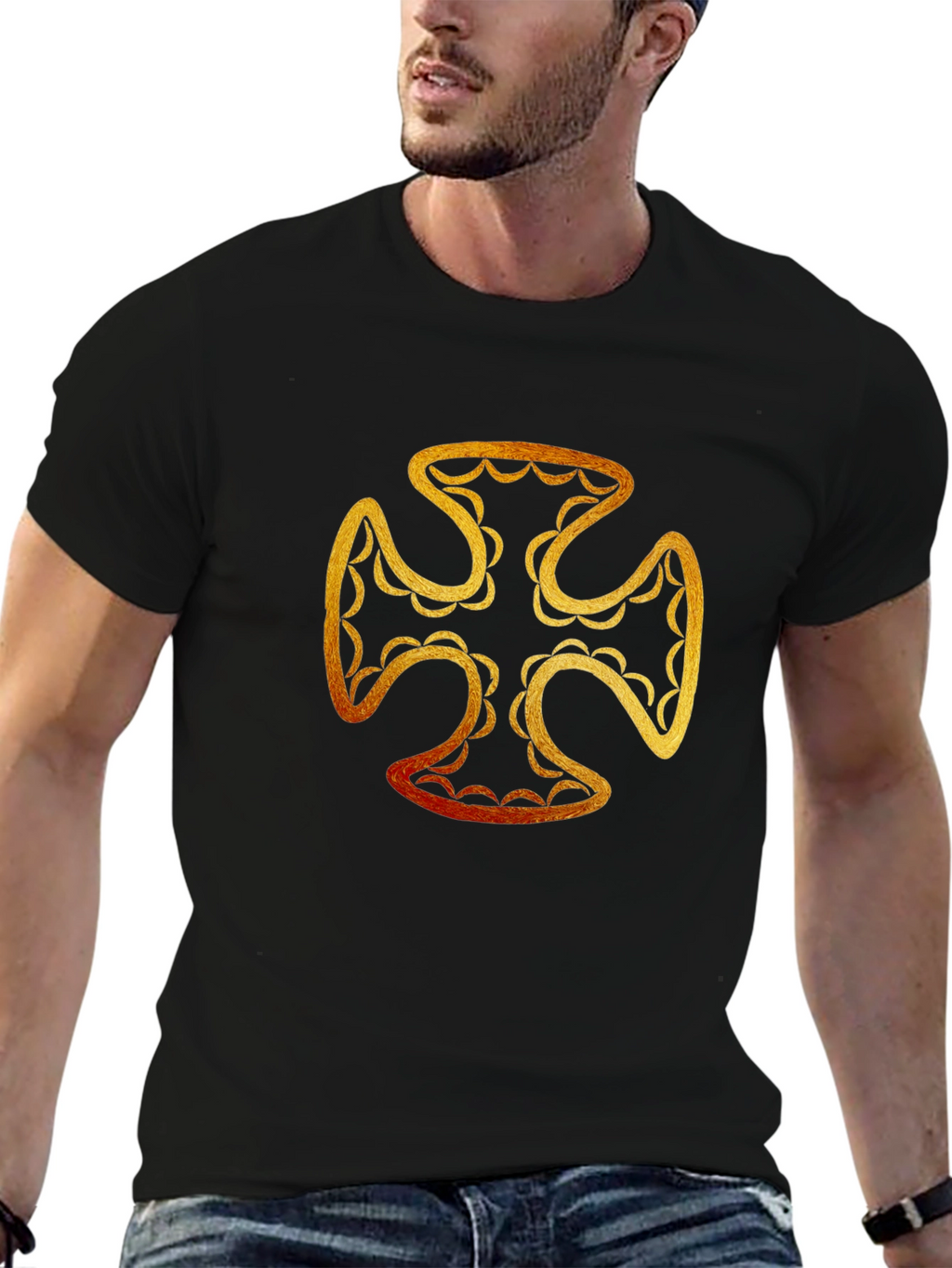 Golden Cross Graphic T-Shirt - Black