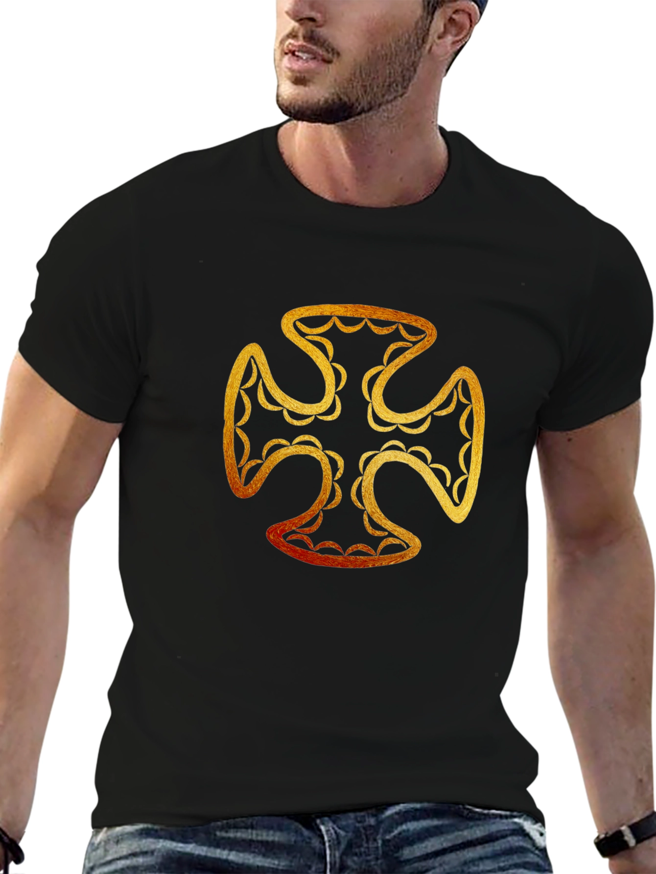 Golden Cross Graphic T-Shirt - Black