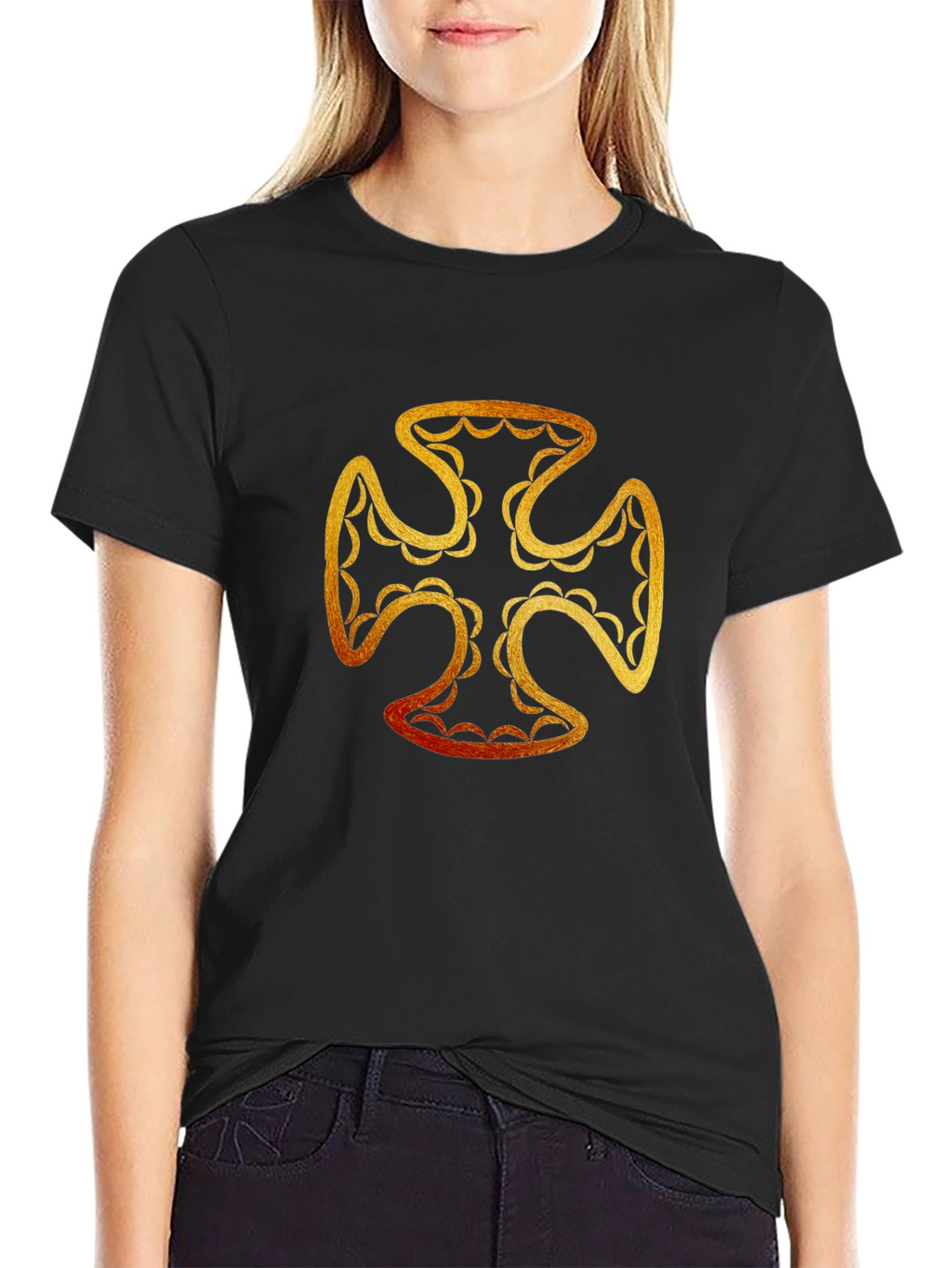 Golden Cross Graphic T-Shirt - Black