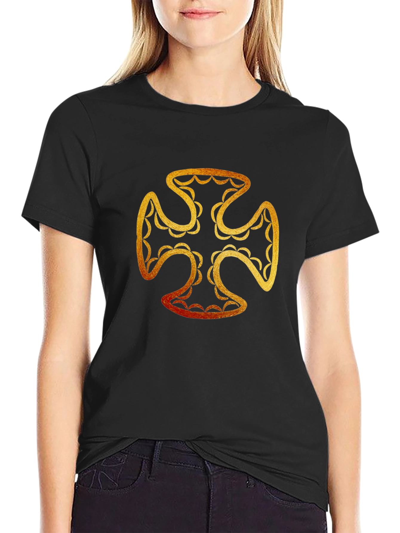 Golden Cross Graphic T-Shirt - Black