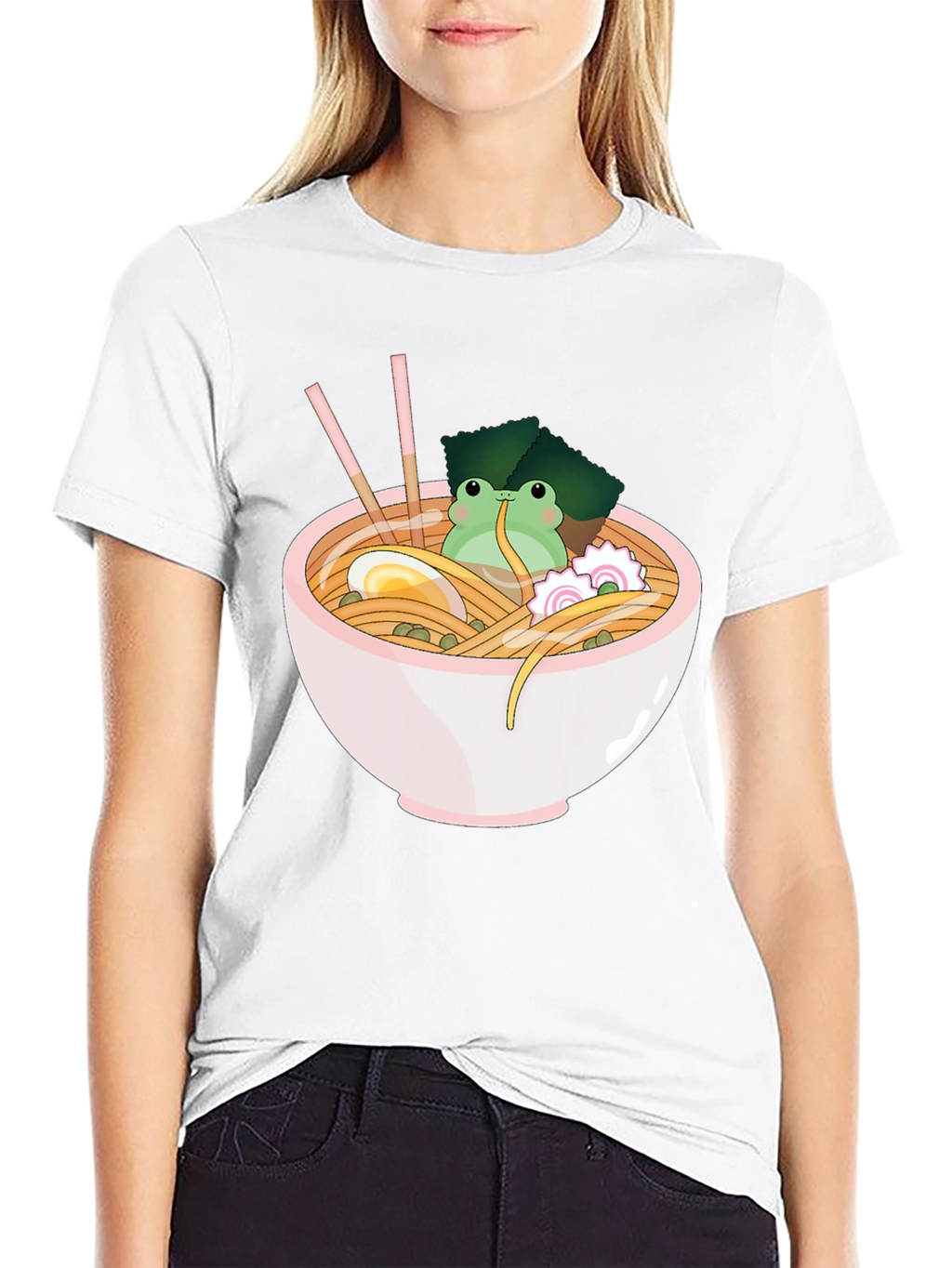 Frog Ramen Bowl Graphic T-Shirt - Cute Noodles