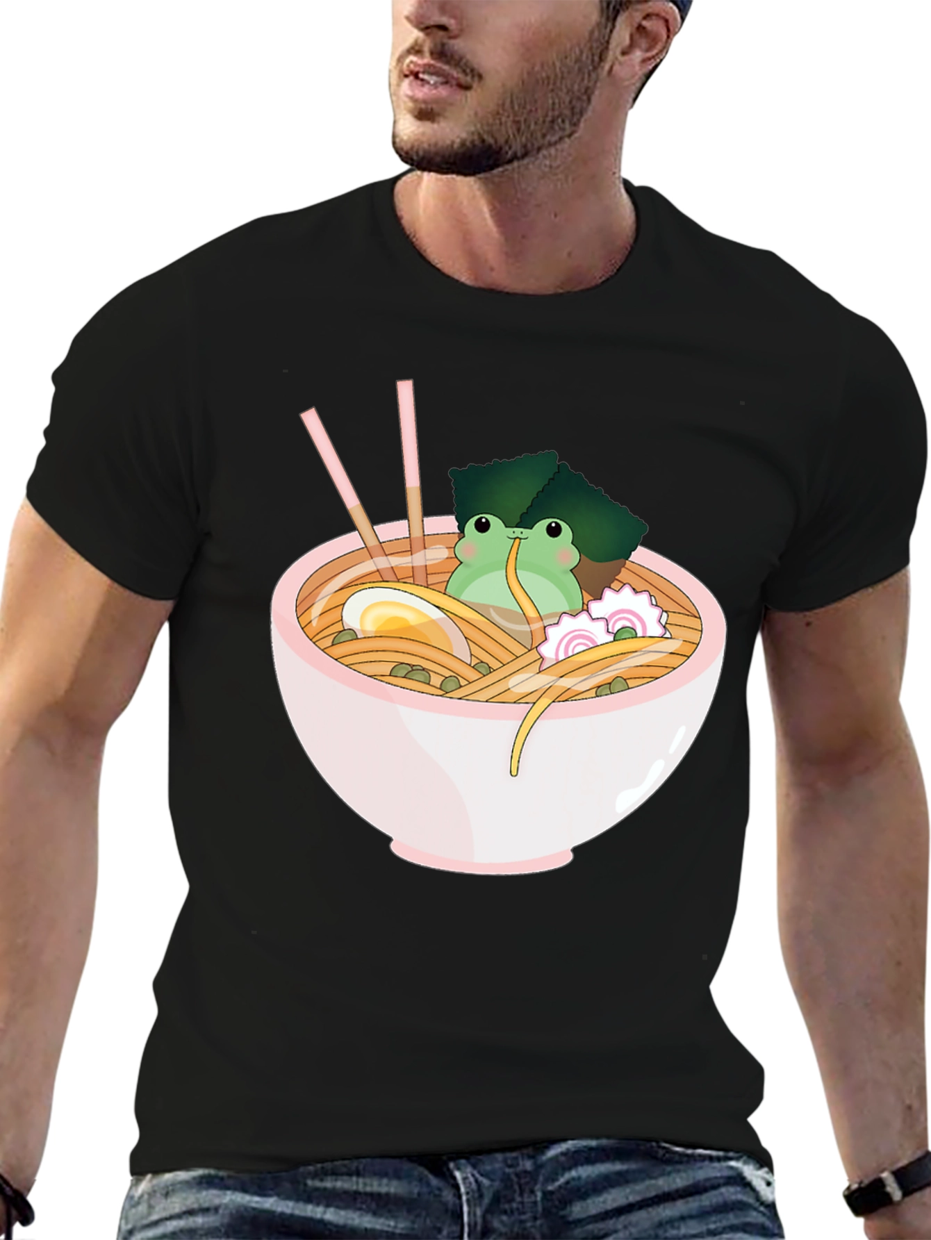 Frog Ramen Bowl Graphic T-Shirt - Cute Noodles