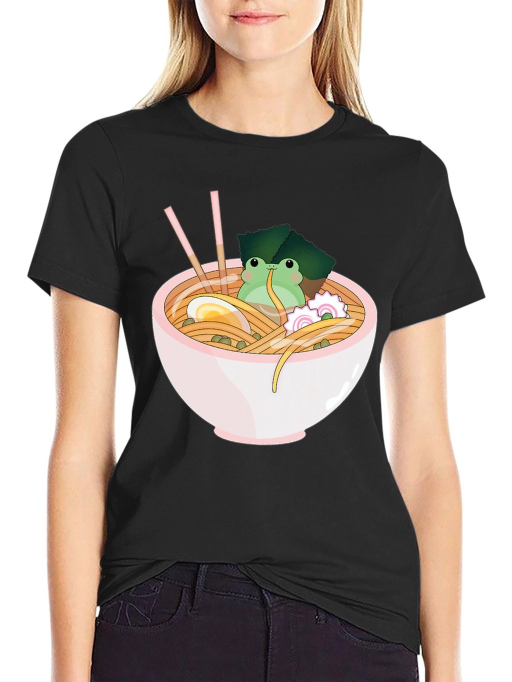 Frog Ramen Bowl Graphic T-Shirt - Cute Noodles