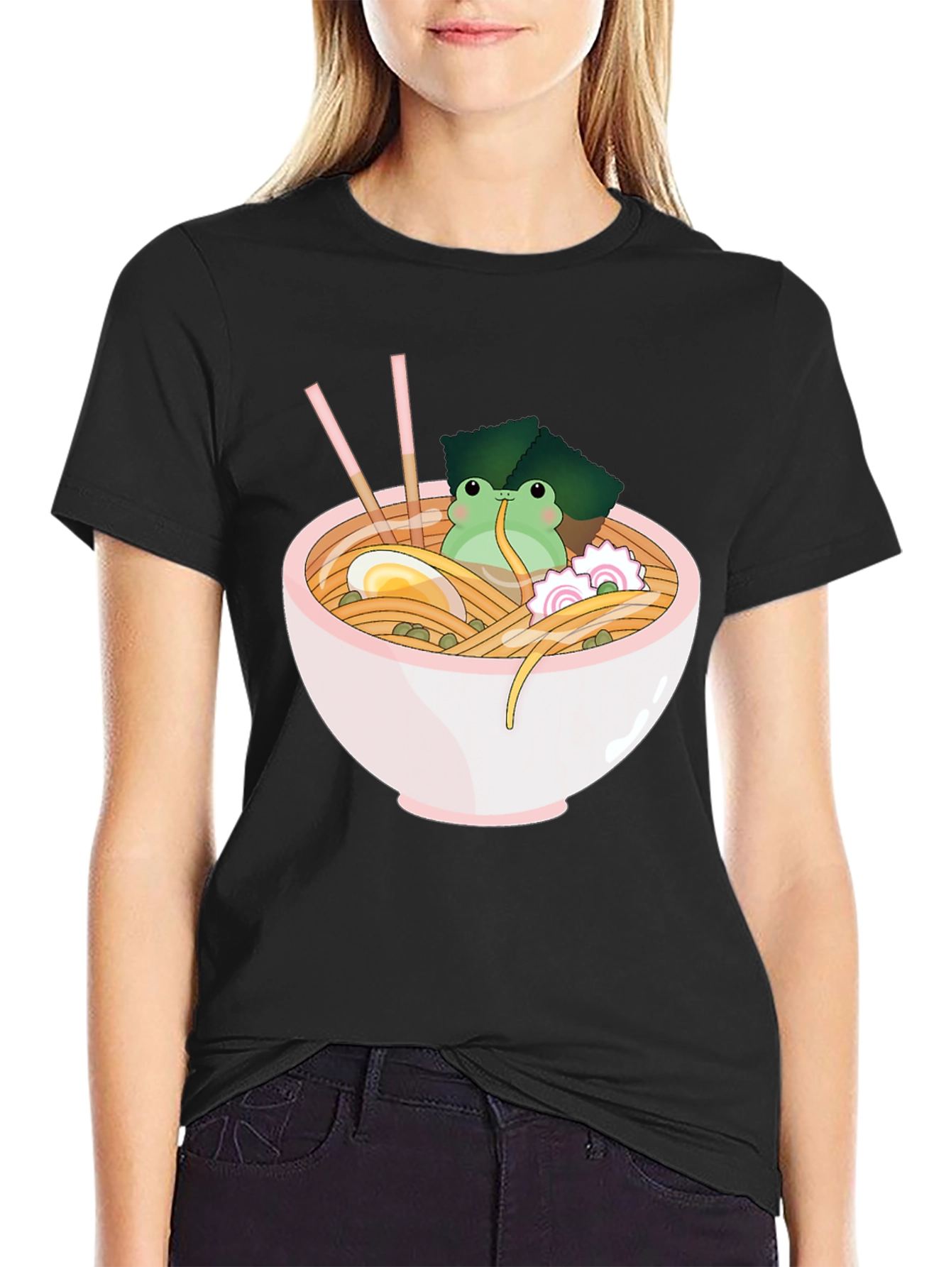 Frog Ramen Bowl Graphic T-Shirt - Cute Noodles