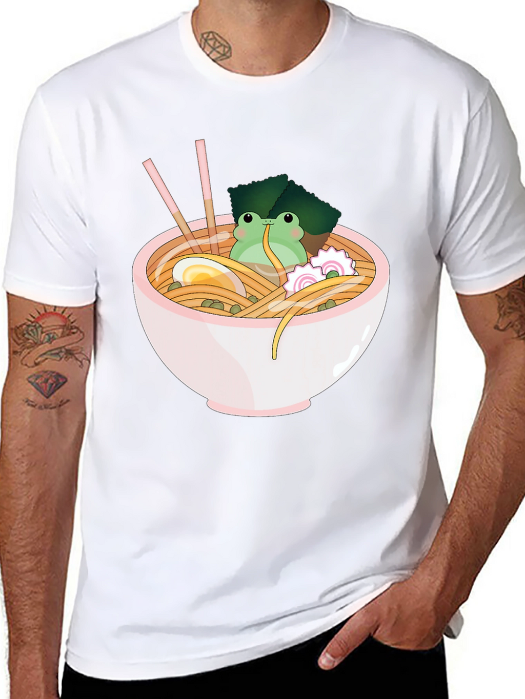 Frog Ramen Bowl Graphic T-Shirt - Cute Noodles