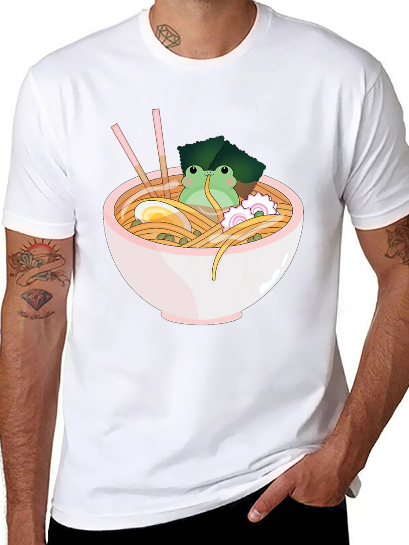 Frog Ramen Bowl Graphic T-Shirt - Cute Noodles