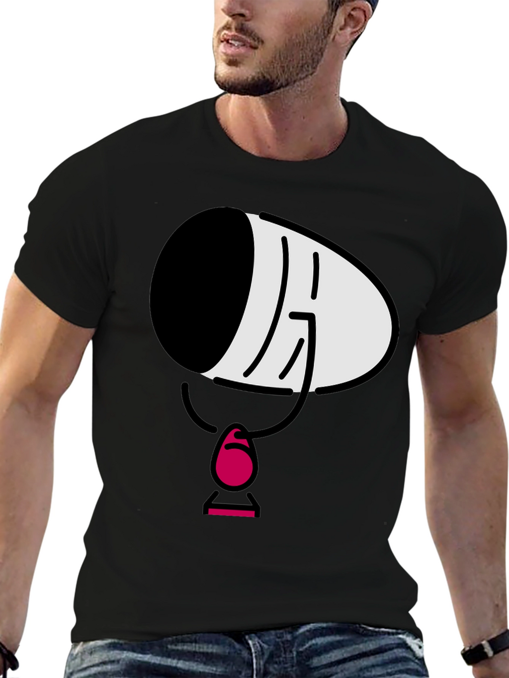 Mens Black Cartoon Face T-Shirt
