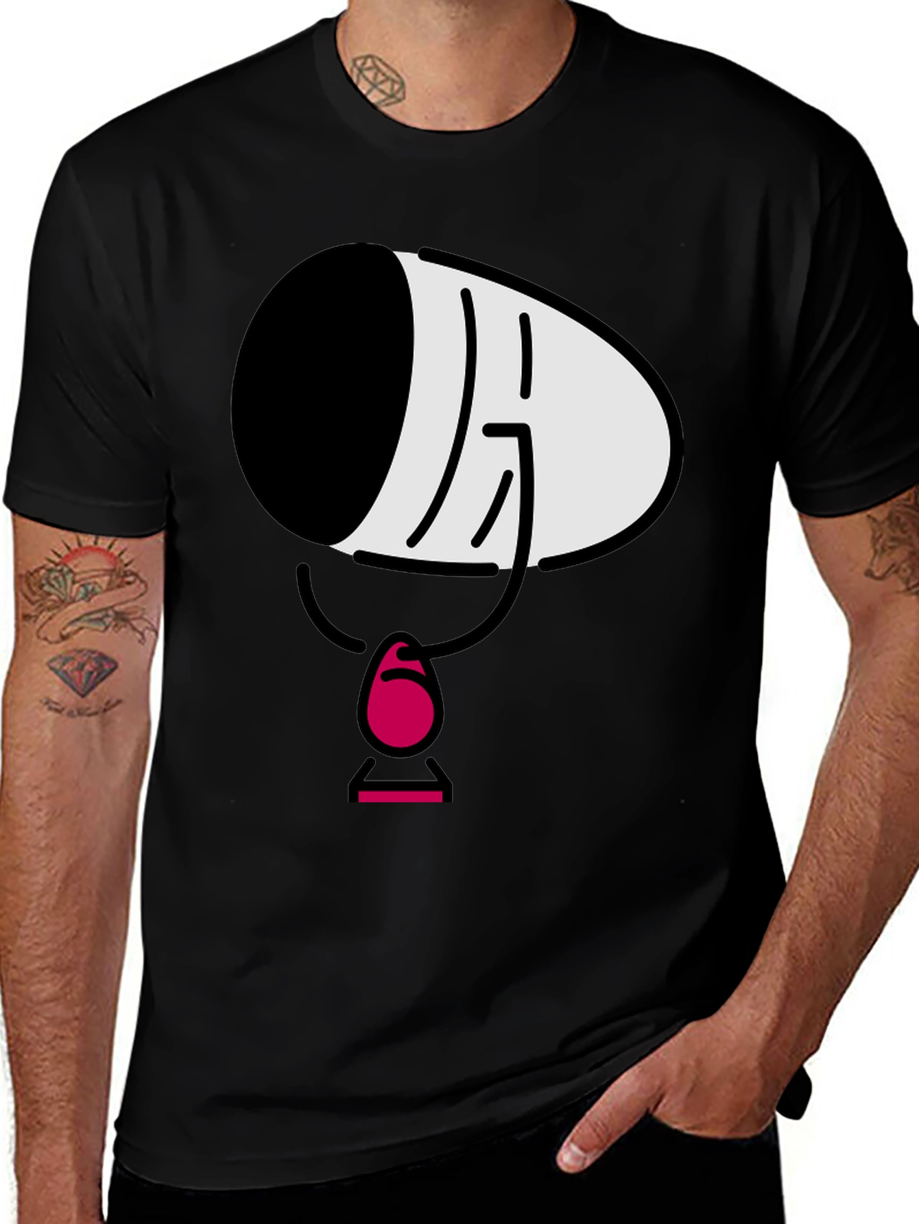 Mens Black Cartoon Face T-Shirt