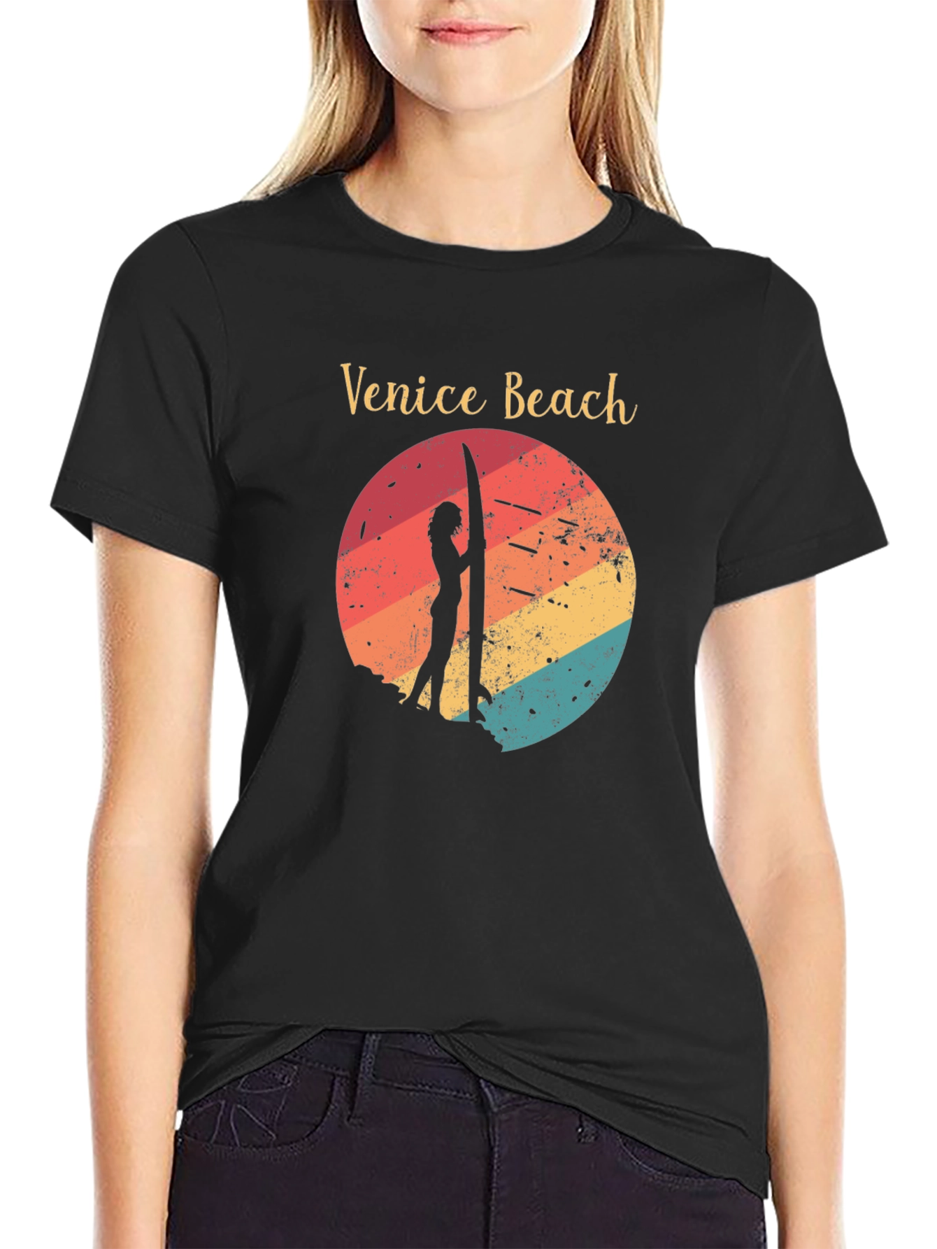 Venice Beach Retro Surf T-Shirt - Black