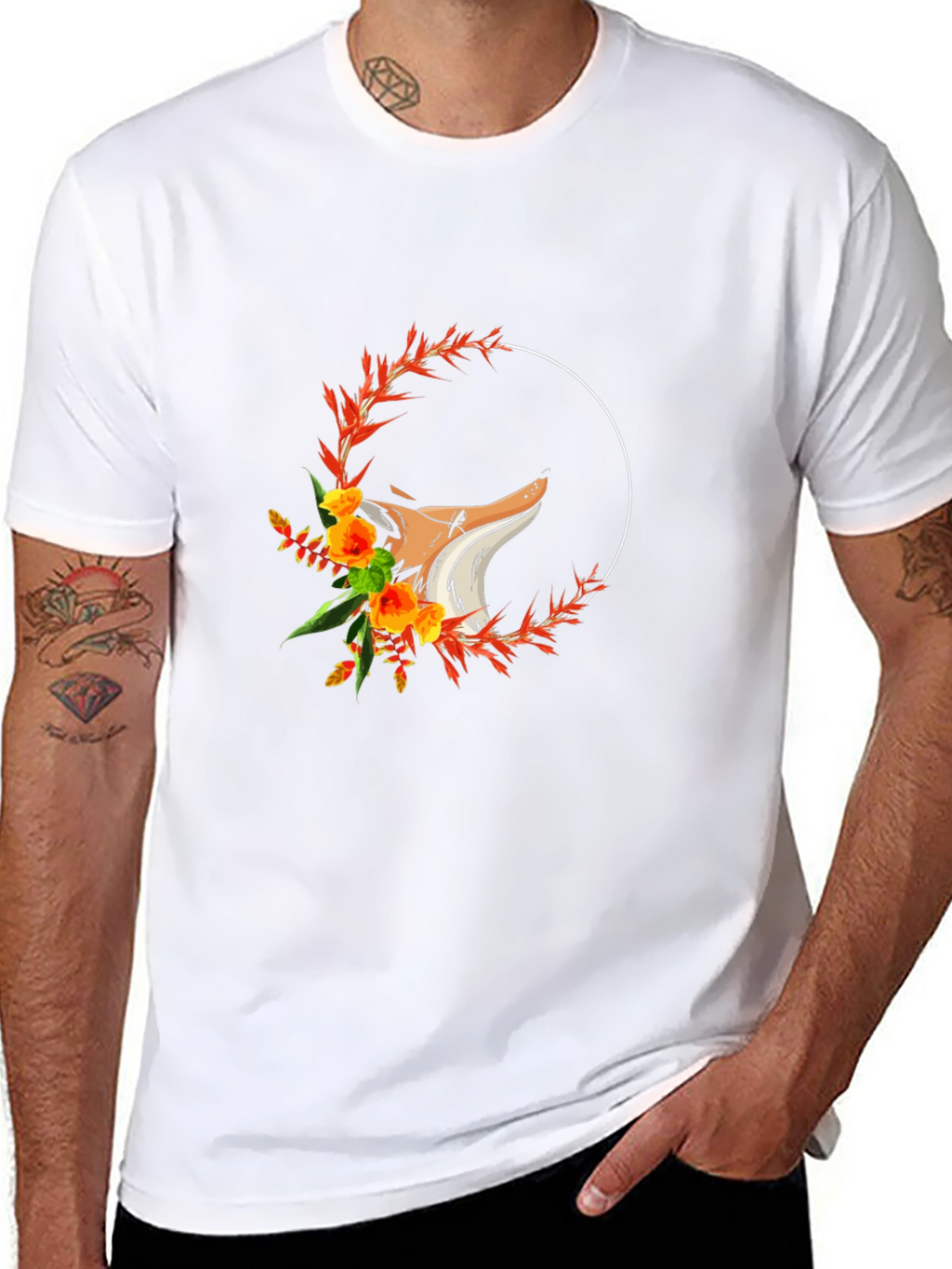 Floral Fox Graphic T-Shirt - Black