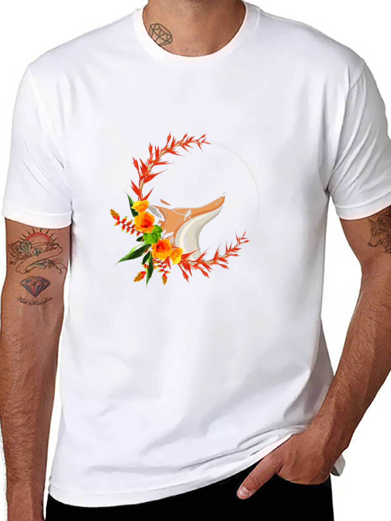 Floral Fox Graphic T-Shirt - Black