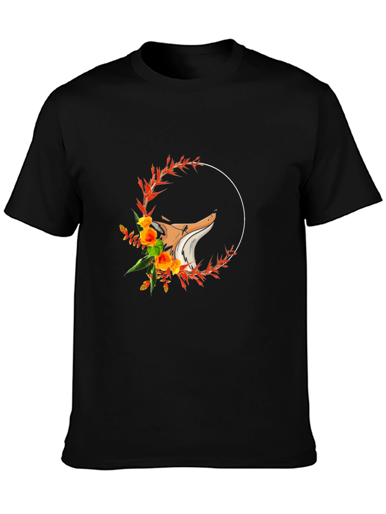 Floral Fox Graphic T-Shirt - Black