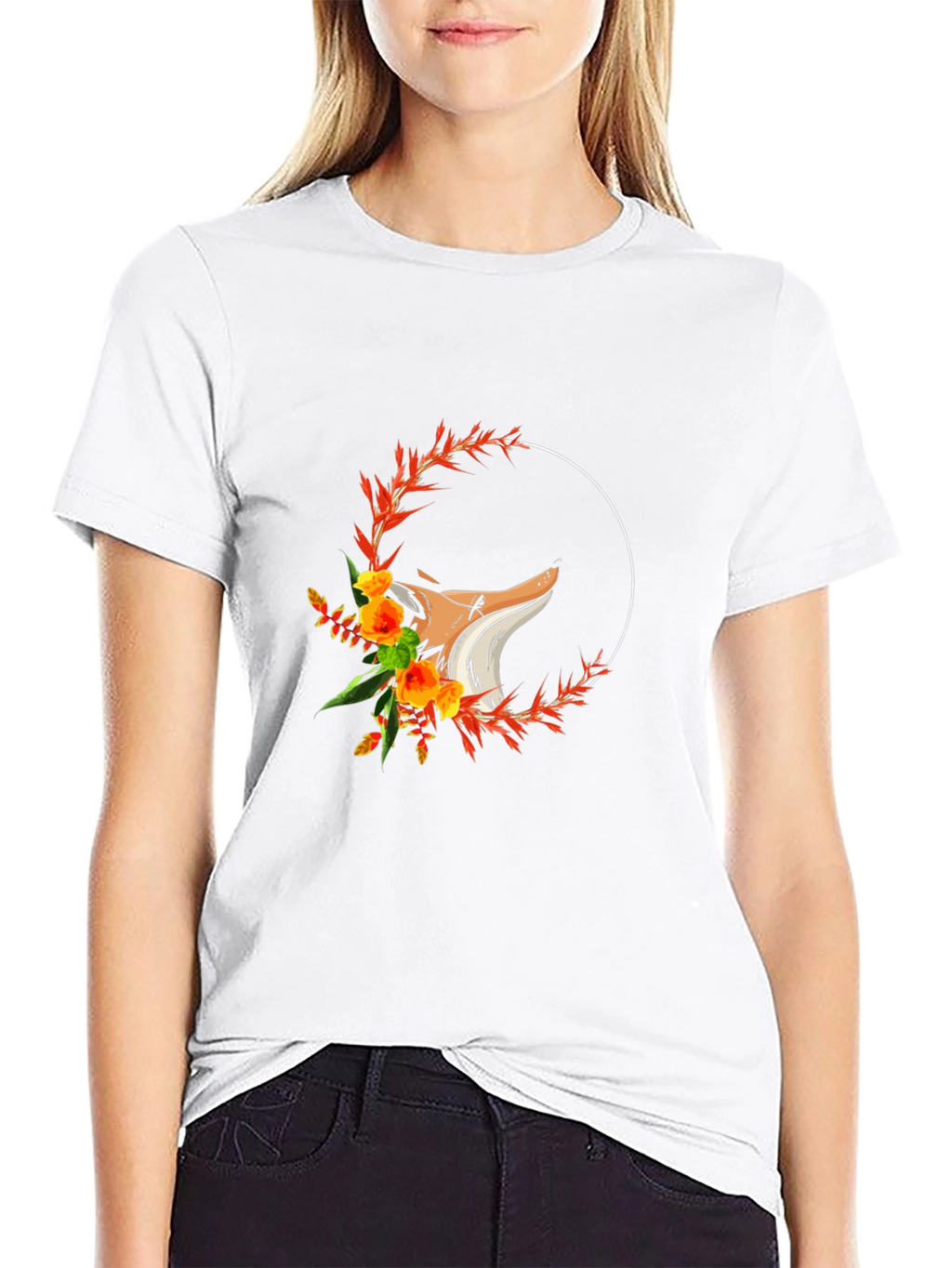 Floral Fox Graphic T-Shirt - Black