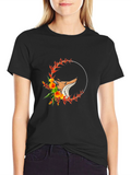 Floral Fox Graphic T-Shirt - Black