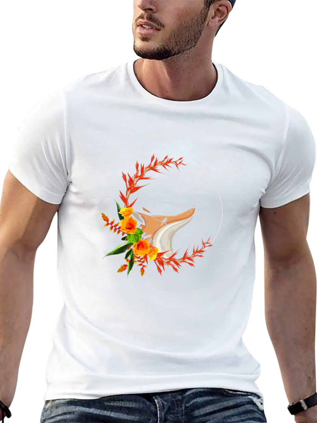 Floral Fox Graphic T-Shirt - Black
