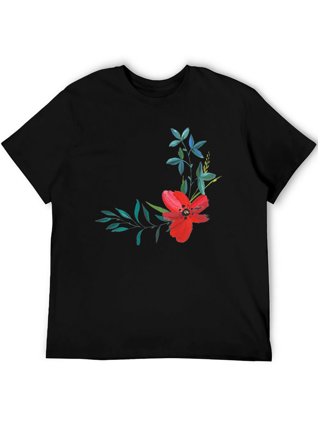 Floral Print T-Shirt - Modern Black Tee
