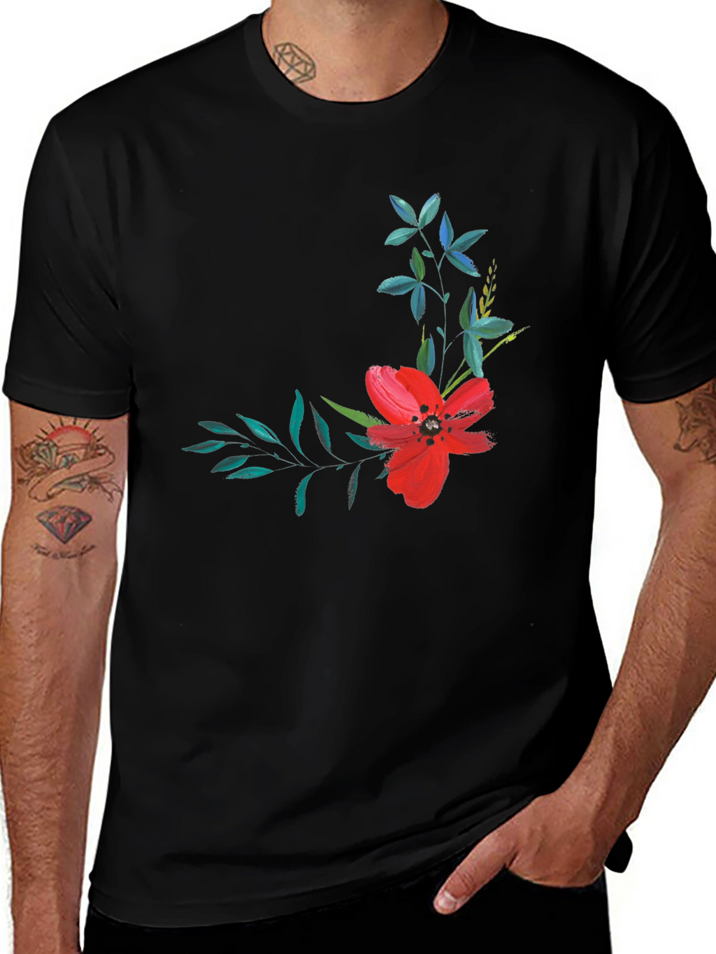 Floral Print T-Shirt - Modern Black Tee