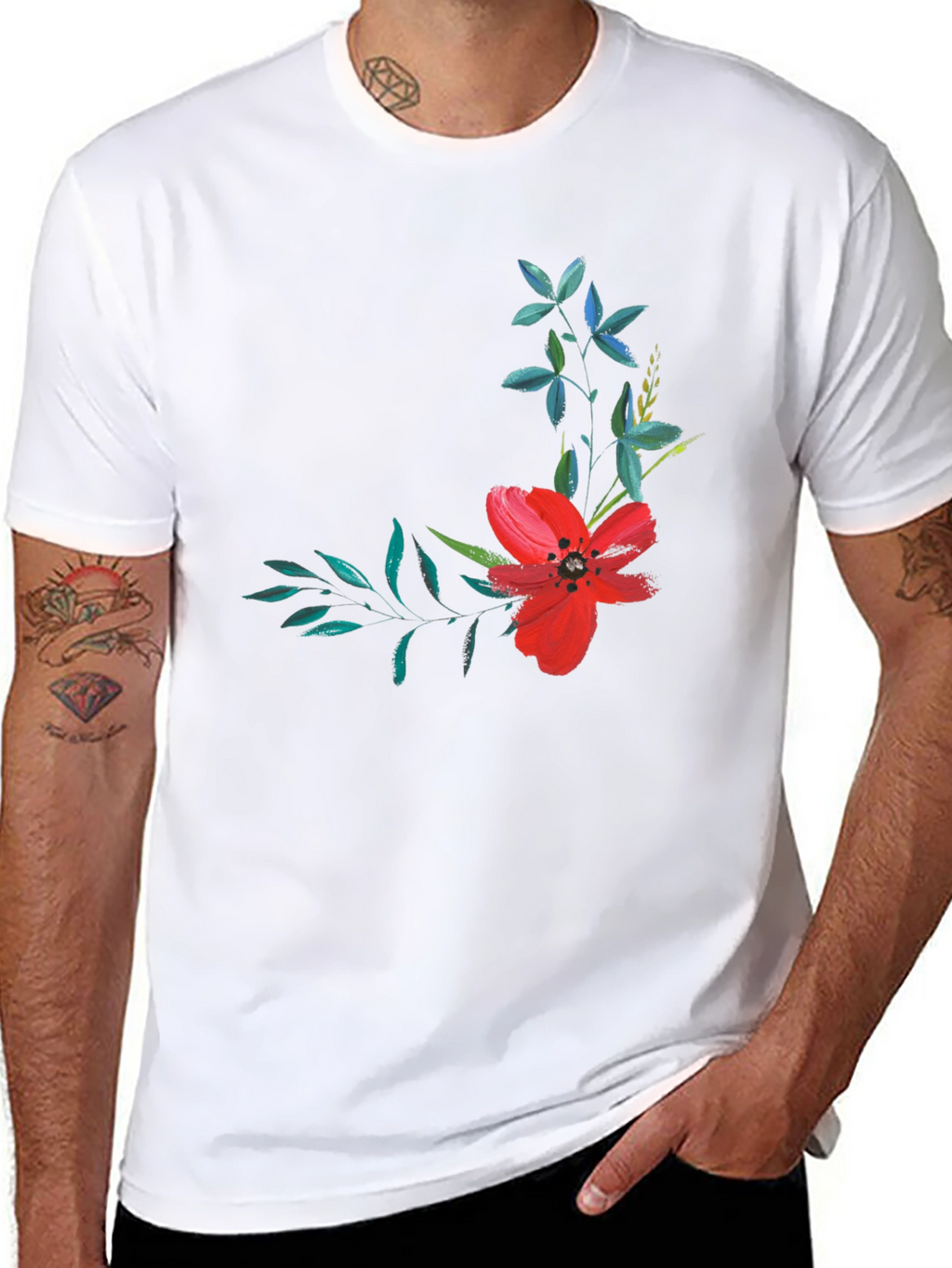 Floral Print T-Shirt - Modern Black Tee