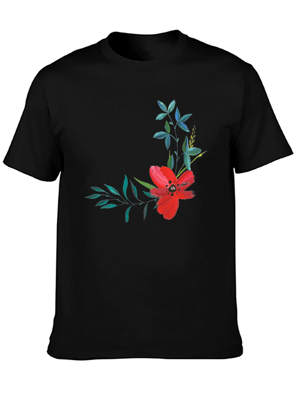 Floral Print T-Shirt - Modern Black Tee
