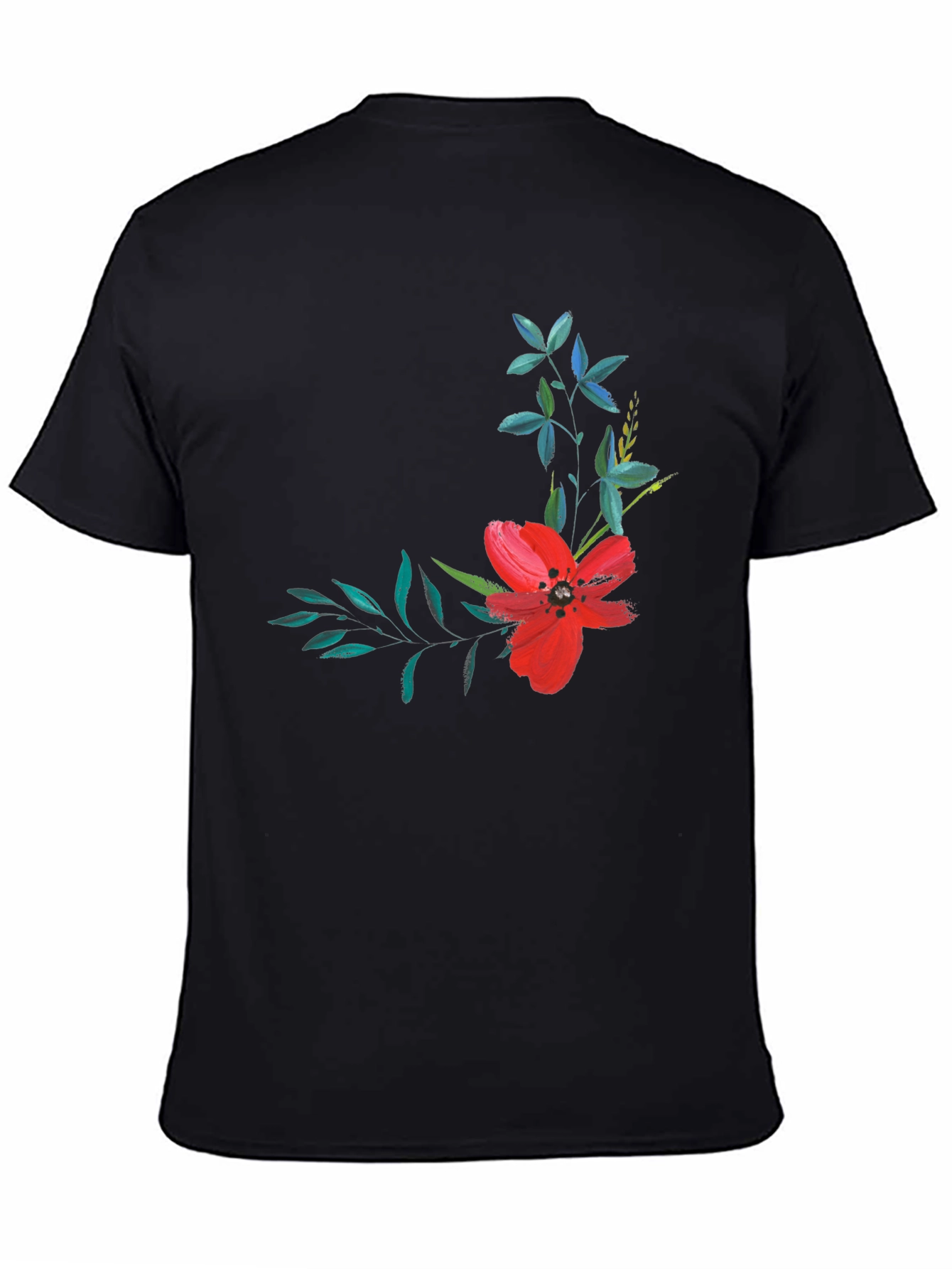 Floral Print T-Shirt - Modern Black Tee