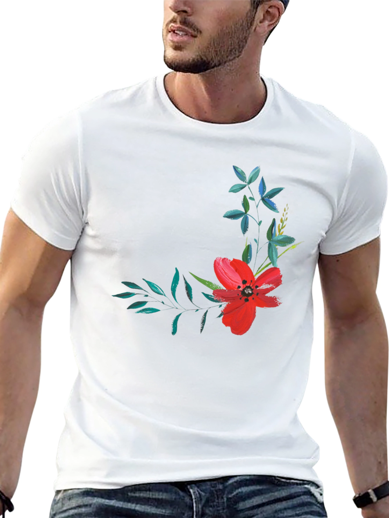 Floral Print T-Shirt - Modern Black Tee