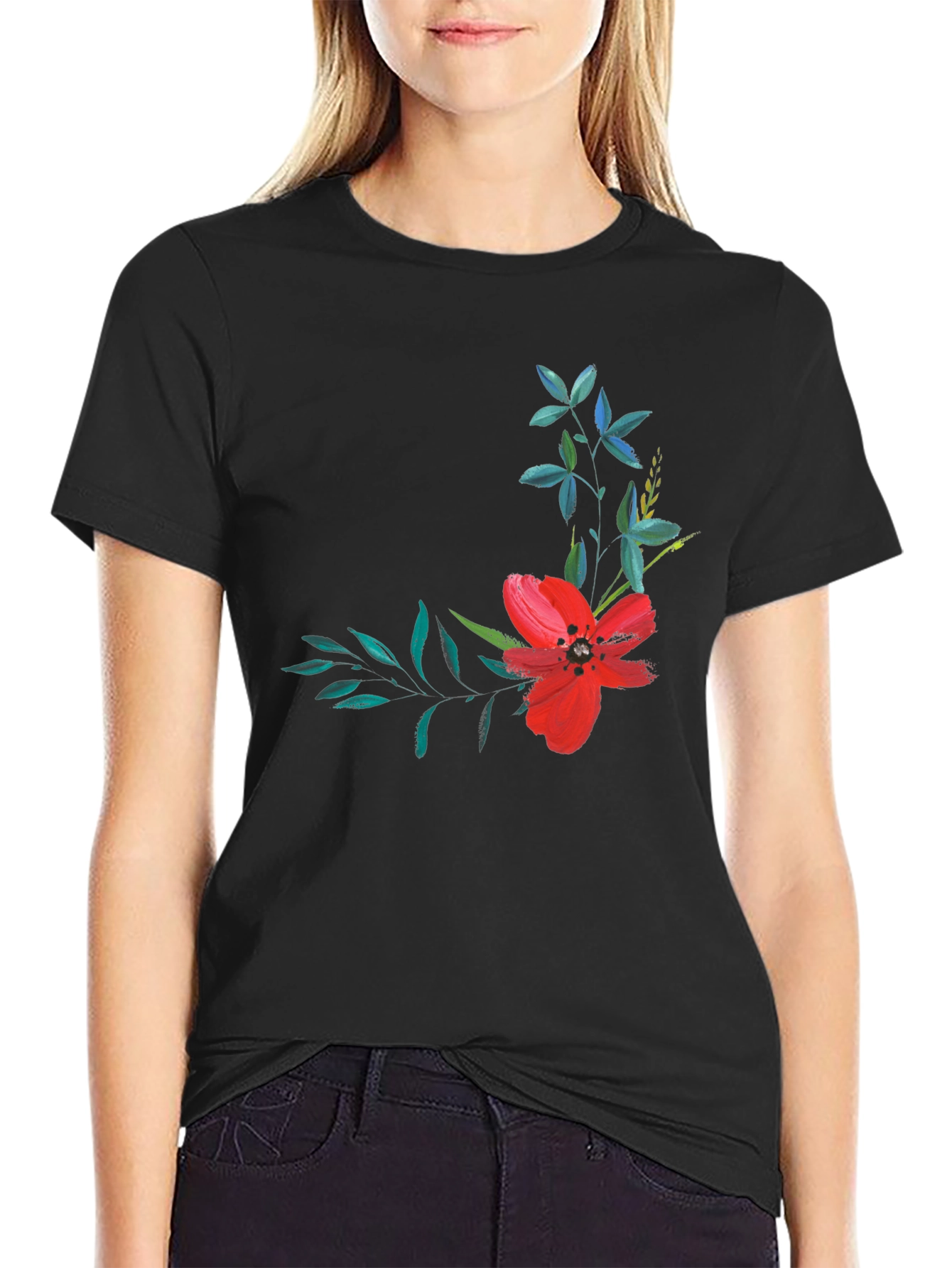Floral Print T-Shirt - Modern Black Tee