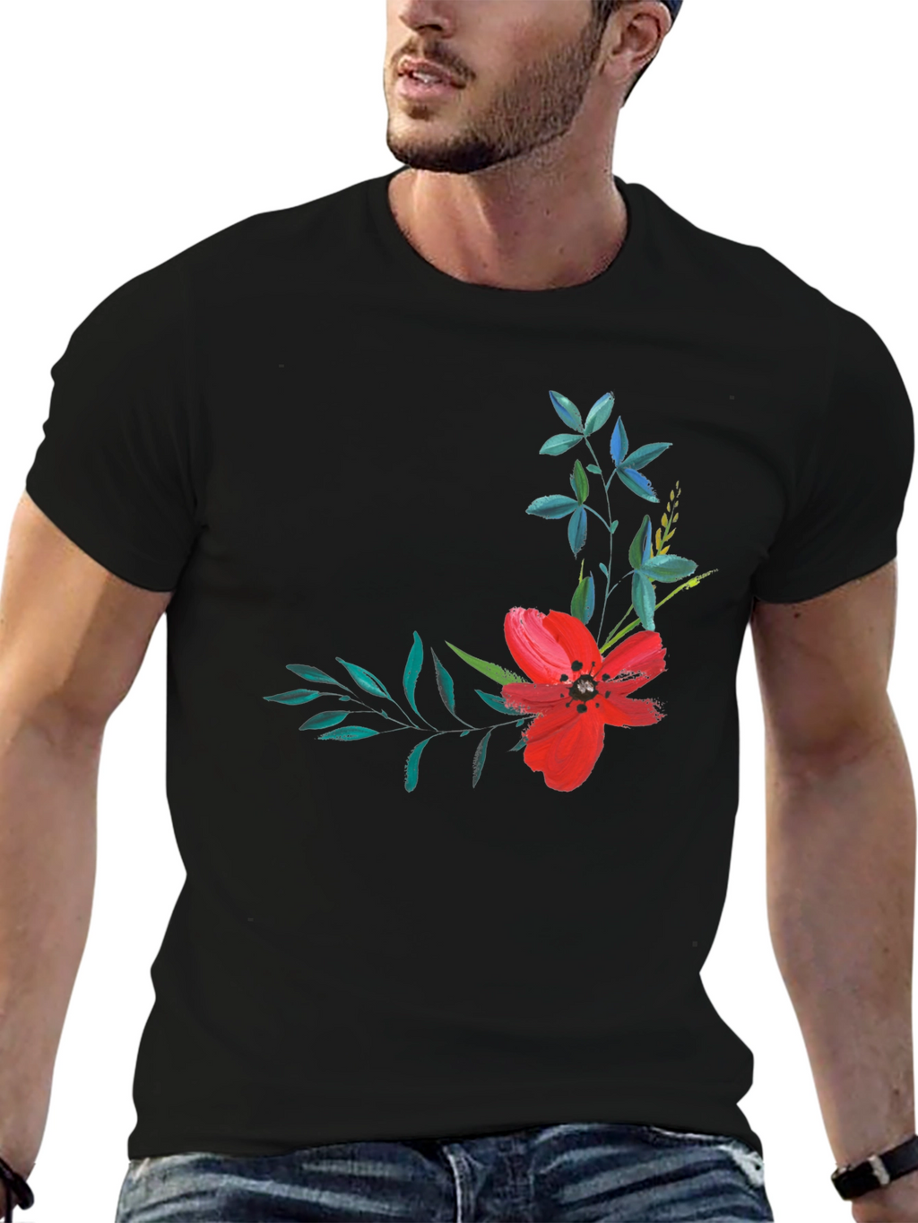 Floral Print T-Shirt - Modern Black Tee