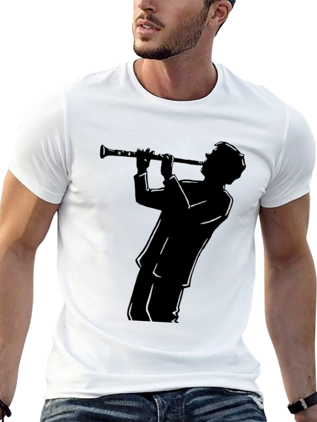 Clarinet Player Silhouette Black T-Shirt