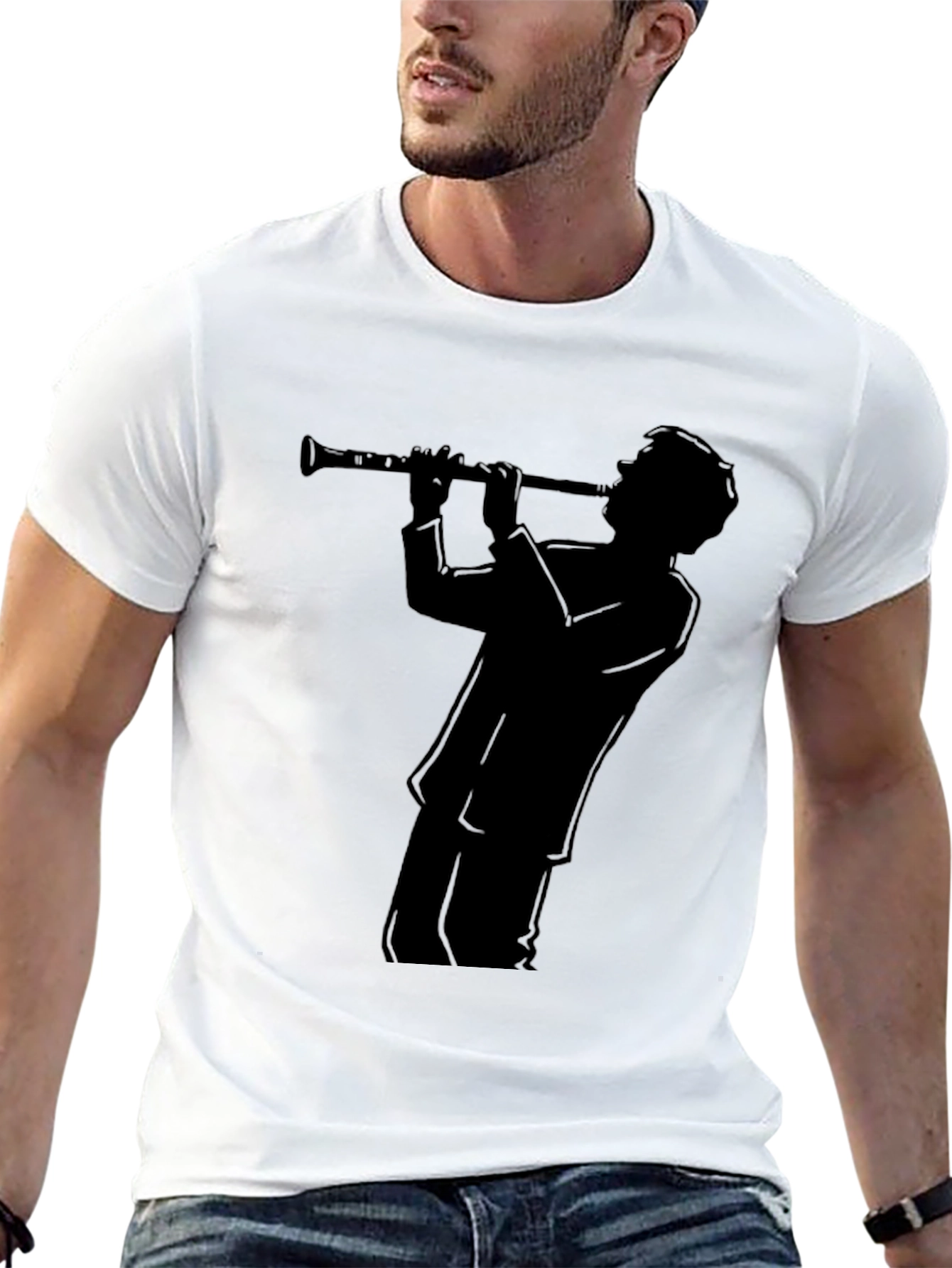 Clarinet Player Silhouette Black T-Shirt