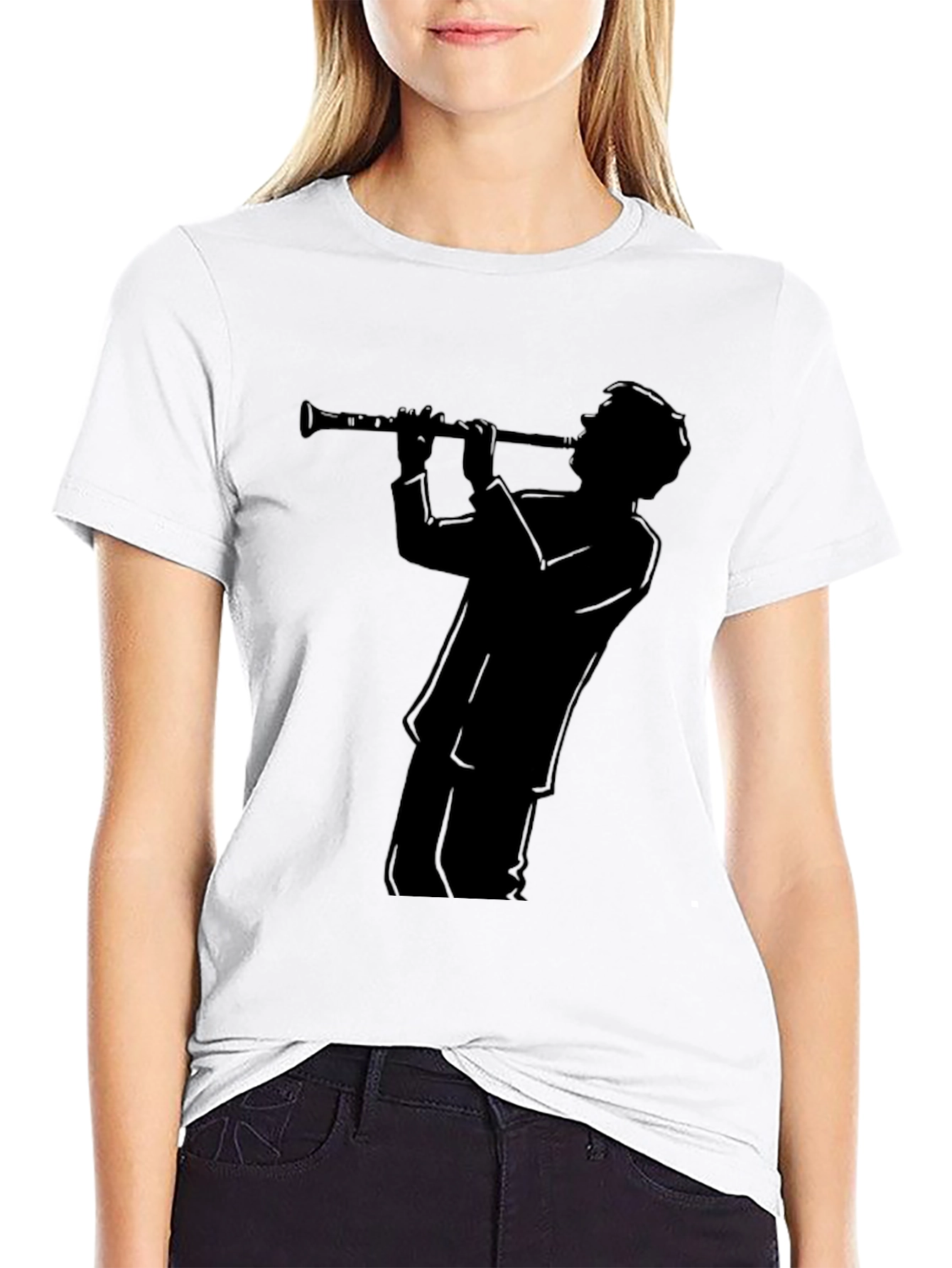 Clarinet Player Silhouette Black T-Shirt